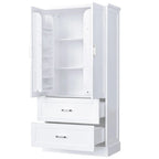 Tall Bathroom Storage Cabinet, Cabinet with Two Doors and Drawers, Adjustable Shelf, MDF Board