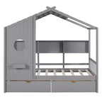 Whisen Twin Size House Bed & Kids Bed, Playhouse Bed with 2 Drawers, Storage Shelf