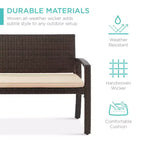 Best Choice Products 2-Person Outdoor Wicker Bench Garden Patio Porch Furniture w/ 700lb Capacity, Cushion