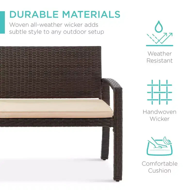 Best Choice Products 2-Person Outdoor Wicker Bench Garden Patio Porch Furniture w/ 700lb Capacity, Cushion