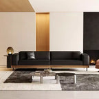 98.42 Contemporary Leather Sofa Couch with Solid Wood Frame, Metal Legs and 3 Accent Pillows