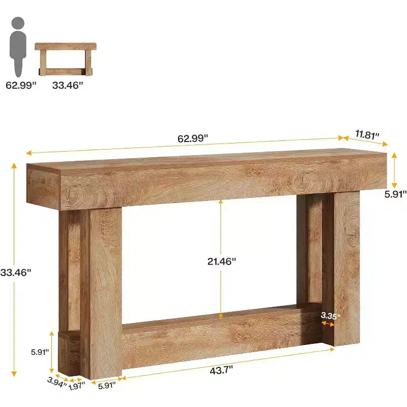 62.99-Inch Wood Console Table, 2-Tier Narrow Long Farmhouse Entryway Table