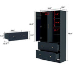 Wardrobe Clo Armoire wi/Mirror & Scalable Hanging Rod Space Saving
