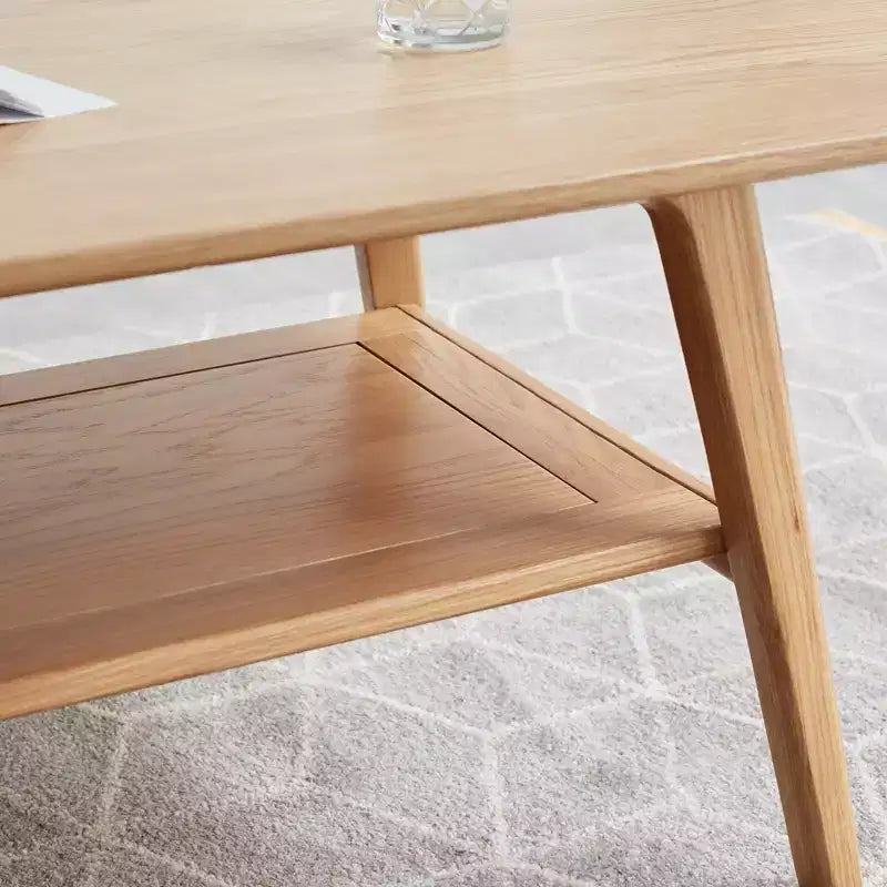 GDFStudio Wright Modern Solid Oak Wood Rectangle Coffee Table With Storage Shelf