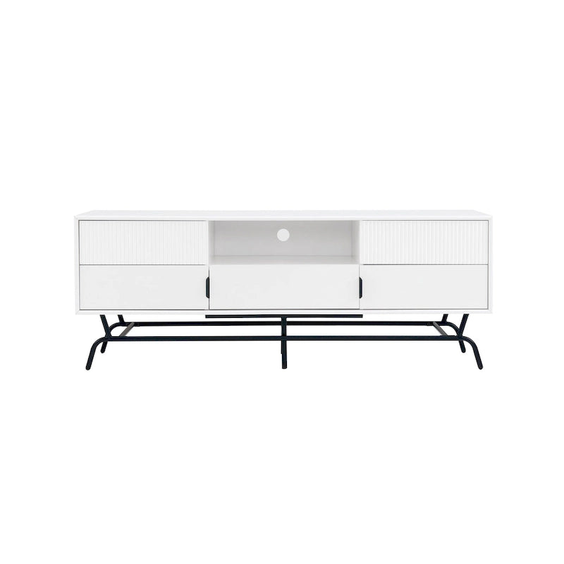 DH BASIC Modern 60-inch 3-Drawer Media Cabinet TV Stand with Cable Hole by Denhour