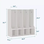 Brown/White 4-Section Cubby Locker with 8 Hooks, for Kids