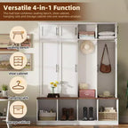 GDFStudio Jessica Farmhouse 4-in-1 Hall Tree with Hidden Hooks and Storage Bench