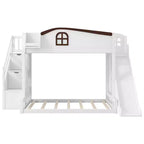 Twin over Full Bunk Bed with Slide, Shelves, Storage Staircase and Wardrobe for Kids Room