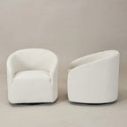 KINWELL 32 W Boucle Upholstered Swivel Barrel Armchair (Set of 2)