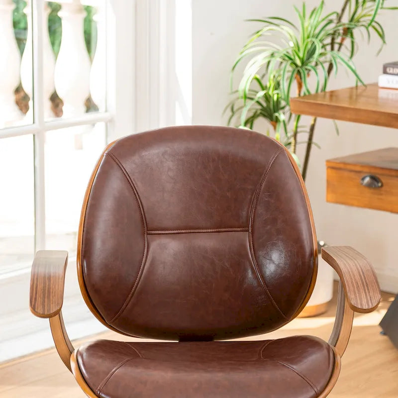 Glitzhome Leatherette Adjustable Swivel Desk Office Chair with Armrest Ergonomic Design