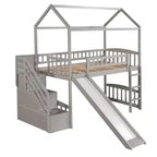 Twin House Loft Bed with Slide and Stairs, Loft Bed with Storage Drawers, Wood Cabin Loft Bed for Kids Toddlers