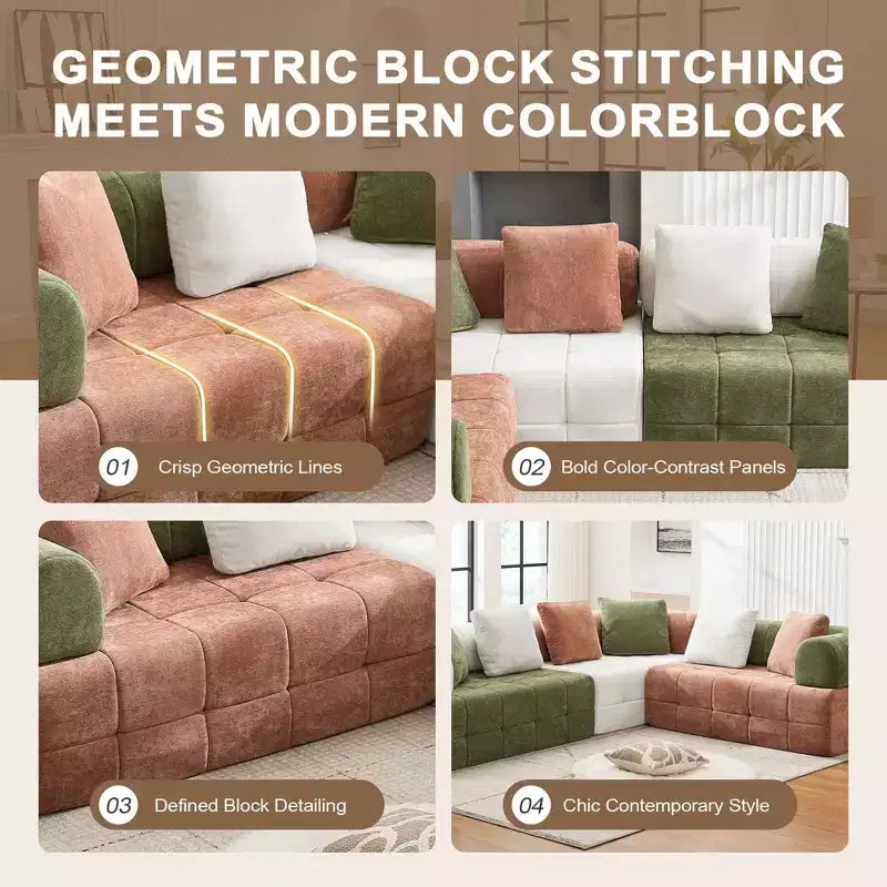 110.23 in. W Colorblock Modular 4-Seater Chenille Sofa with Curved Armrests