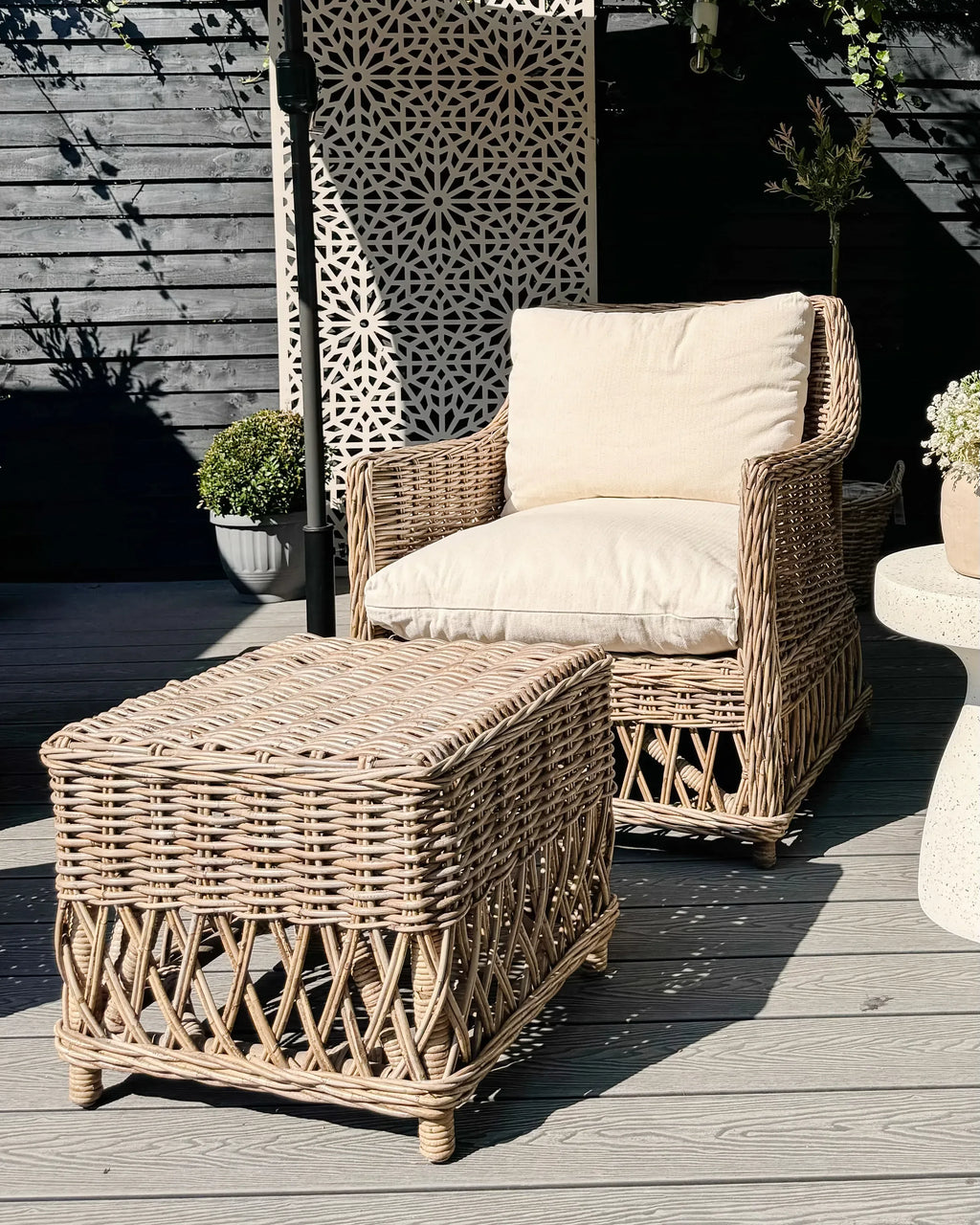 Poltrona da giardino con poggiapiedi Rattan Naturale