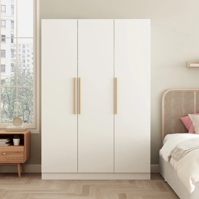 Timechee 47.2 Armoire Clothes Storage Solid Wood Handles Wardrobe White