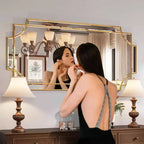 Gold Traditional Mirror Wall Art Decorative Beveled Full Length Mirror Home Decor Bathroom Living Room Bedroom Kitchen