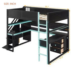 GDFStudio Scott Wooden Gaming Loft Bed with Storage Stairs, Desk, Shelves & Pegboard