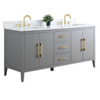 Vanity Art 72 Double Sink Bathroom Vanity Cabinet with Engineered Marble Top
