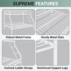 Full Metal Bunk Bed Low Height Safety Design with Guardrails, Angled Ladder and Underbed Storage