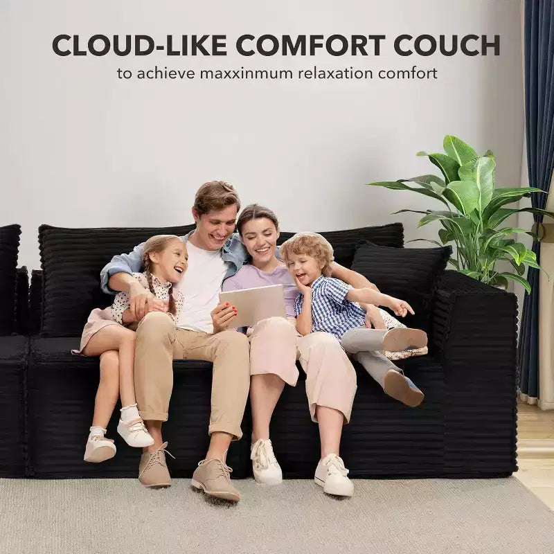 107/ 137 Modular Sectional Cloud Couch,Deep Seat Boneless Couch,Convertible Comfy Floor Sofas with Ottomans and Memory Foam