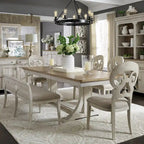 Farmhouse Reimagined Antique White with Chestnut 6 Piece Trestle Table Set