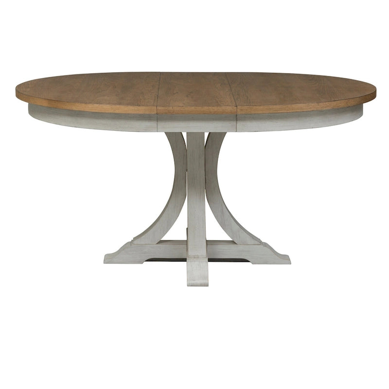 Farmhouse Reimagined Antique White 5 Piece Pedestal Table Set