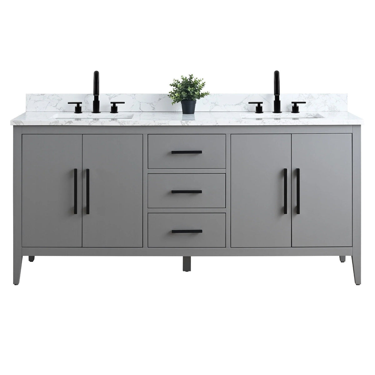Vanity Art 72 Double Sink Bathroom Vanity Cabinet with Engineered Marble Top