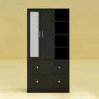 Wardrobe Clo Armoire wi/Mirror & Scalable Hanging Rod Space Saving