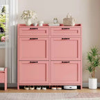 Shoe Cabinet with 4 Flip Drawers & 2 Top Drawers, Wooden Shoe Organizer Cabinet with Adjustable Shelf, Freestanding Shoe Storage Cabinets