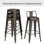 Costway Set of 4 Metal Bar Stools 30 Bar Height Barstools Industrial W/ Low Back Steel