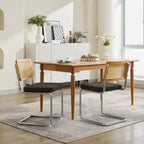 2Pcs Modern Dining Chairs with Linen Seat, Rattan Back & Chrome Base
