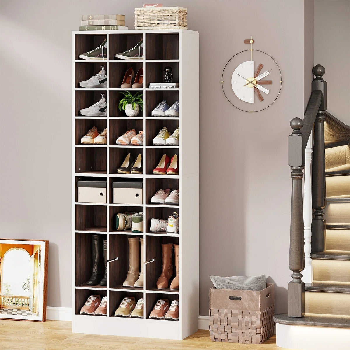 30 Pairs Tall Shoe Cabinet, 10 Tiers White Wooden Shoe Storage Rack for Closet, Entryway - 10-tier