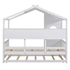Twin Size House Bed with Trundle and Storage Shelf for Kids, White