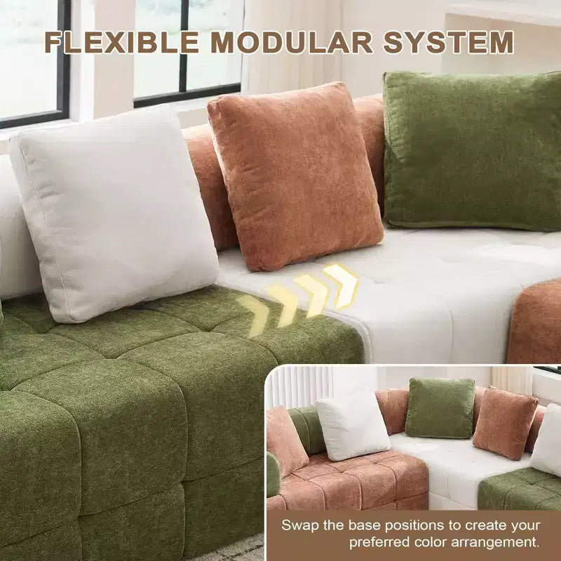 110.23 in. W Colorblock Modular 4-Seater Chenille Sofa with Curved Armrests