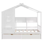 Whisen Twin Size House Bed & Kids Bed, Playhouse Bed with 2 Drawers, Storage Shelf
