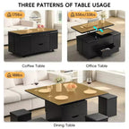 Multi-Function Modern Lift-Top Coffee Table with Hidden Storage, 4 Stools and Casters, Perfect for Modern Living Spaces