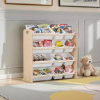 VECELO Kids Bookshelf Toy Storage with 12 Bins, Wooden Toy Rack for Toddlers, Large-Capacity Playroom Storage for Books or Toys