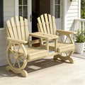GDFStudio Sydel Wagon Wheel Patio Bench with Center Table and Storage Compartment
