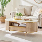 Modern Luxury Fluted Coffee Table, Center Table with Faux Marble Top