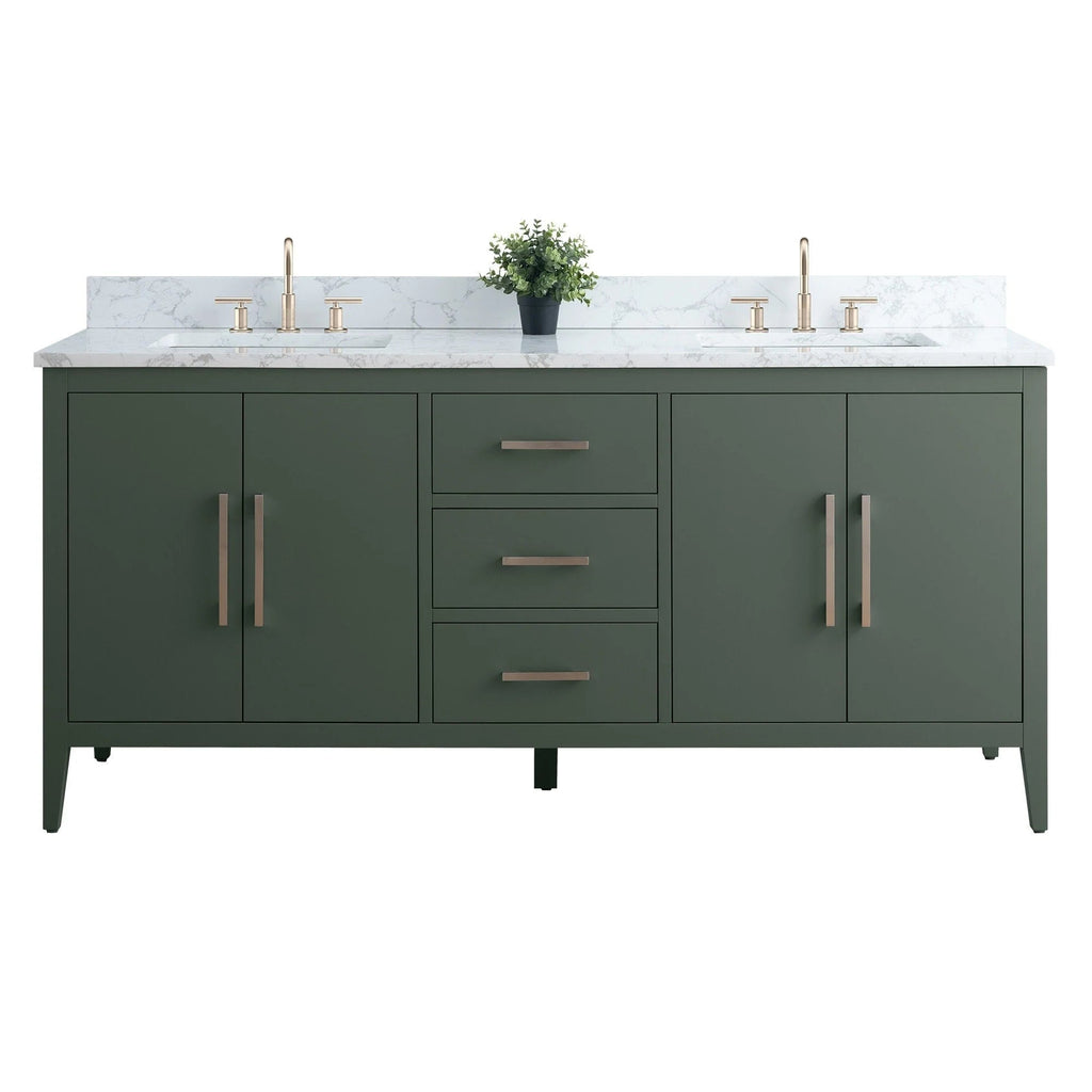 Vanity Art 72 Double Sink Bathroom Vanity Cabinet with Engineered Marble Top