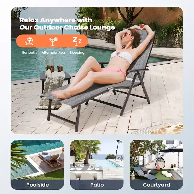 Pellebant 2PCS Adjustable Aluminum Patio Chaise Lounge Chair - N/A
