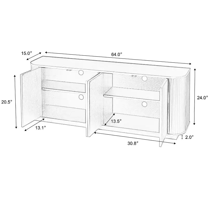 JVNOXK Sideboard Storage Cabinet TV Stand with wave pattern Buffet Cabinet Wooden Vertical Striped Cabinet for Kitchen/Bedroom/Entryway. Natural