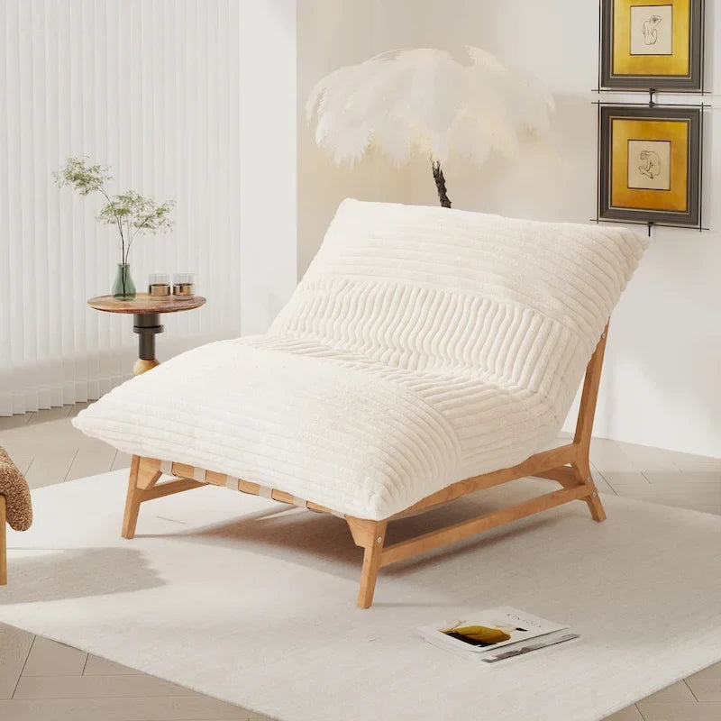 Bean Bag Accent Chair Large Plush Bean Bag Lounger with Solid Wood Frame Comfy Lounge Chair with Down Filling