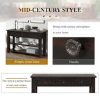 Modern Solid Pine Wood Top Console Table with 3 Drawers and 2 Shelves