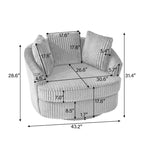 2 Set Oversized 43 W Plush Corduroy Swivel Barrel Chair with Pillows