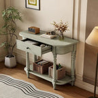 Retro Narrow Console Table with Curved Corner, Top Drawer & Open Shelf