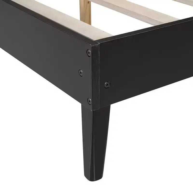 Queen Size Solid Wood Bed Frame with 2 Nightstands, Elegant Rattan and Wood Combination Platform Bed with Lamps - ModernLuxe