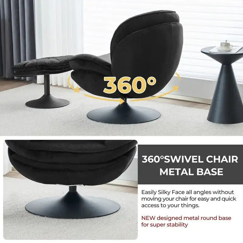 Velvet Swivel Accent Chair with Ottoman Round Reading Accent Chair Foot Stool Ottoman Set,360 Swivel,Metal Frame