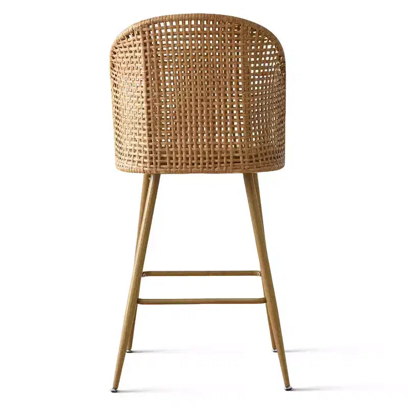 Set of 2 Natural Rattan Bar Stools, 29 Bar Height Boho Upholstered High Chairs with Woven Back - Panipeachy