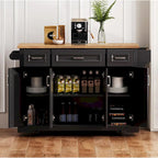 54  Large Kitchen Island with Rubber Wood Drop Leaf, Embossed Texture Rolling Kitchen Cart on 4 Wheels with 4 Doors & 3 Drawers