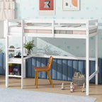 Okak Minimalism Loft Bed with Ladder, Rubber Wood Twin Loft Bed with Safety Guardrail and Build-In Desk, Bed Frames for Kids, Teenagers